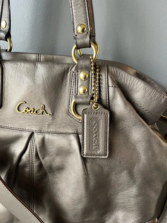 Coach Ashley Leather Satchel, Metallic Bronze. (Taupe) EUC - Picture 3 of 16